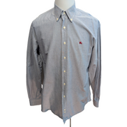 Chemise BURBERRY L Bleu Oxford Logo Rouge 100% Coton Manches Longues
