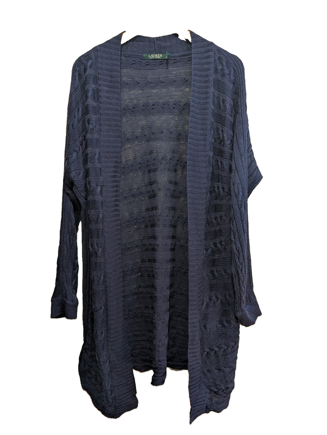 Gilet cardigan femme LAUREN Ralph Lauren long bleu marine ajouré taille M