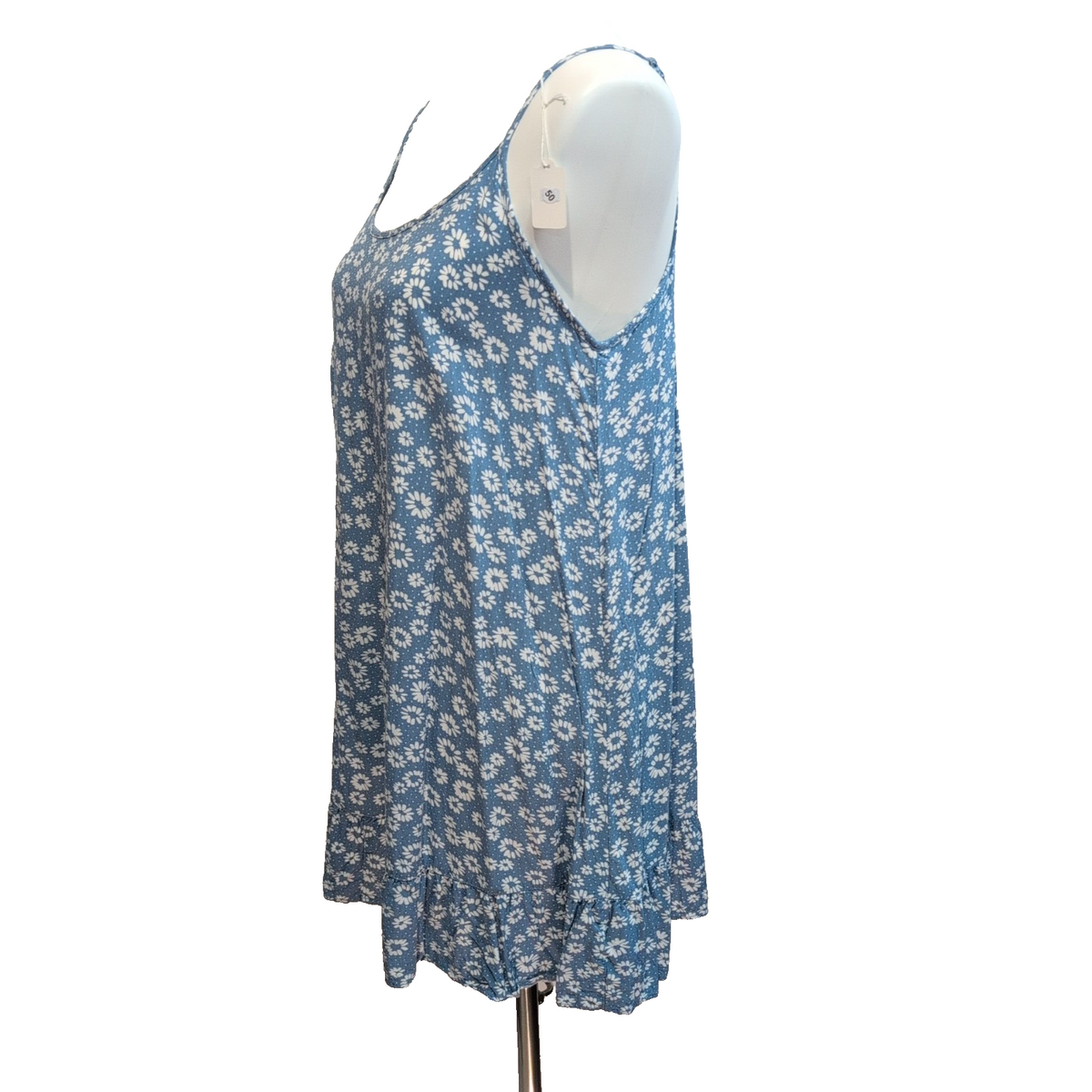 Robe d'Été Femme M Fine Bretelle Rayonne Bleu Fleurie Marguerites