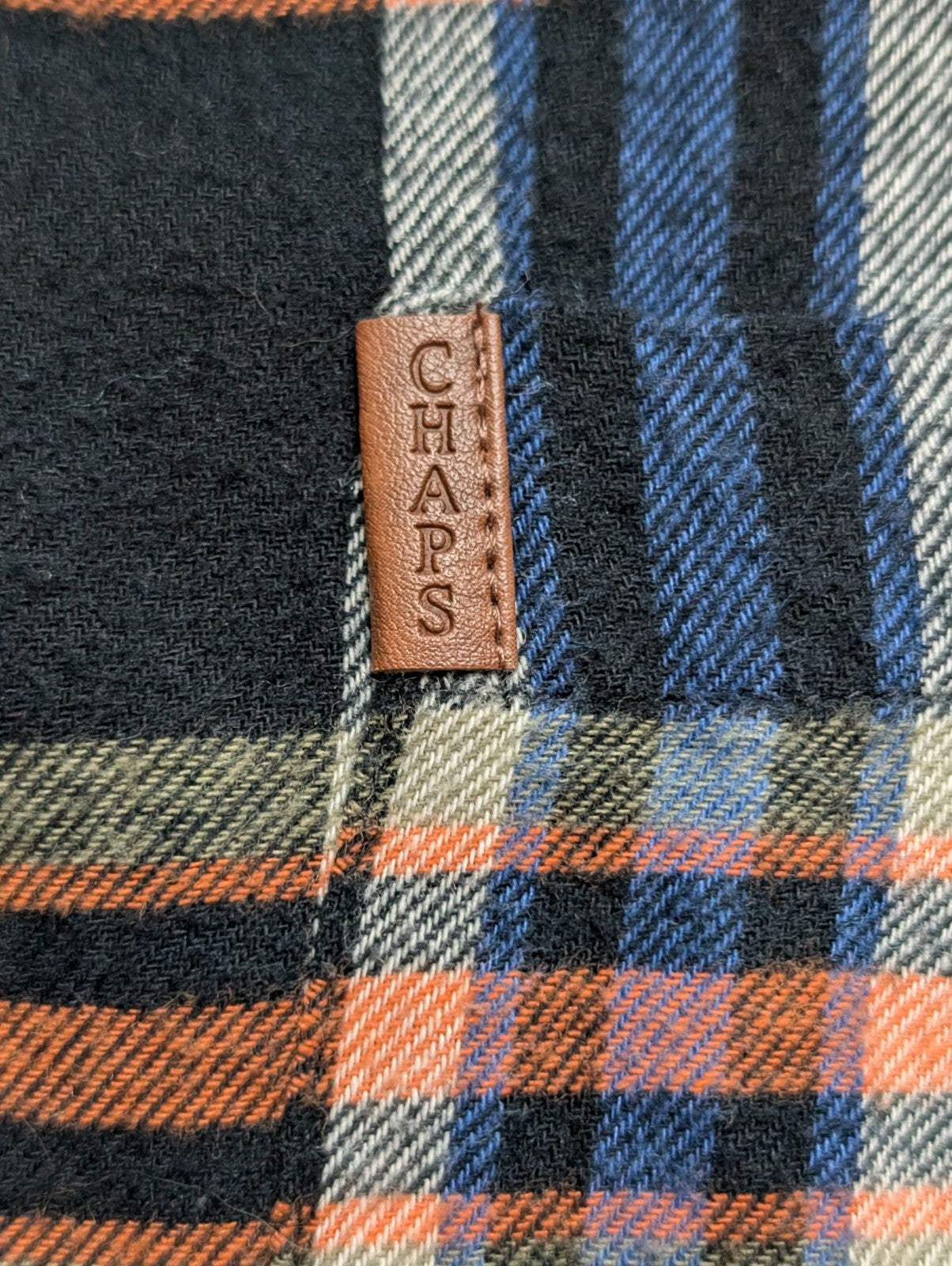 CHAPS Flanelle Marine Marron M Logo Cuir EE VINTAGE 100% Coton | 315S