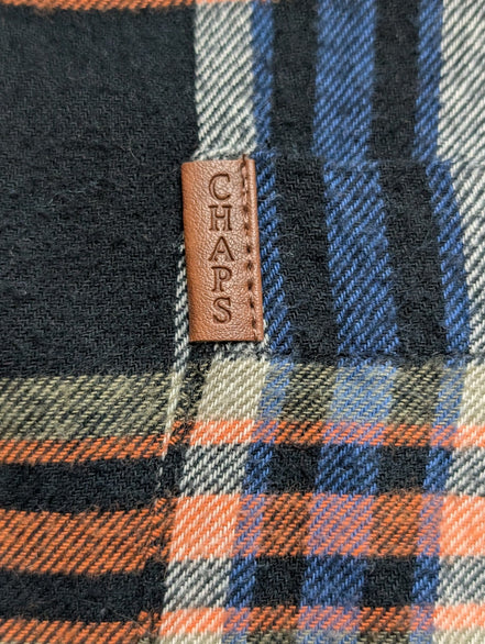 CHAPS Flanelle Marine Marron M Logo Cuir EE VINTAGE 100% Coton | 315S
