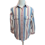 Chemise Carhartt S Flanelle Rayures Bleu Blanc Rouge 100% Coton 2 Poches