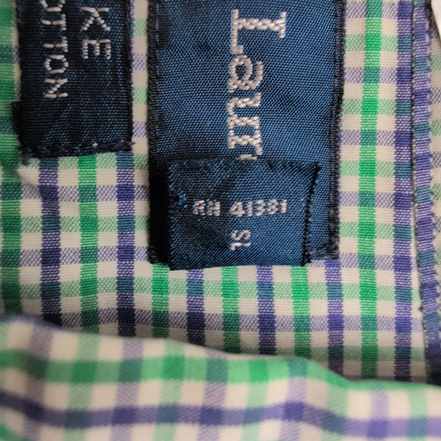 Chemise Ralph Lauren L Verte Carreaux Manches Courtes logo bleu