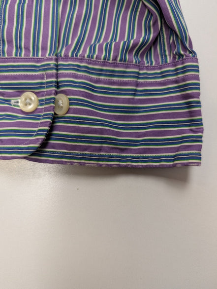 Chemise Polo Ralph Lauren Shirt XL Custom Fit Violet Rayée Logo Vert Button Down