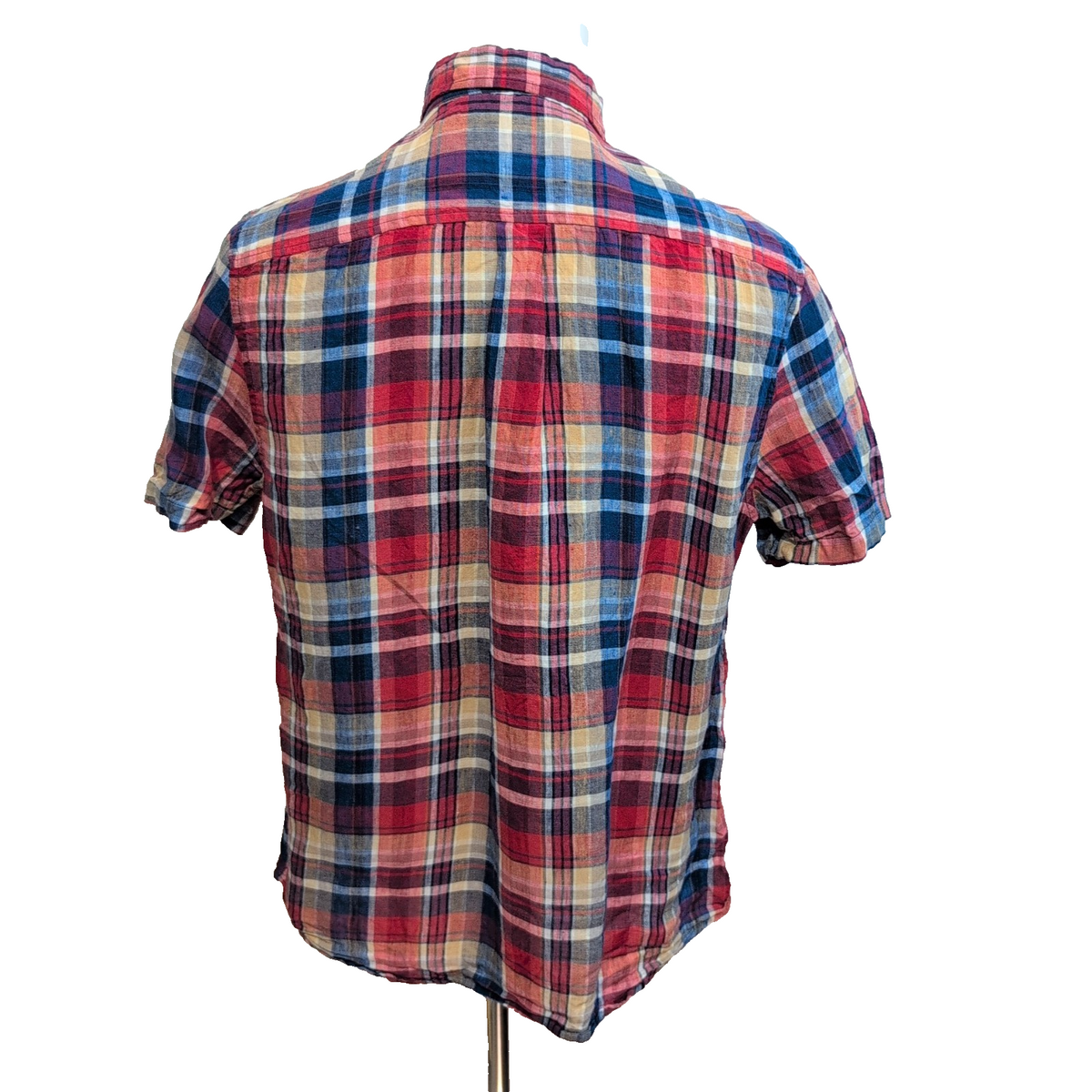 Chemise Heritage L Rouge Carreaux 100% Lin Homme Manches Courtes