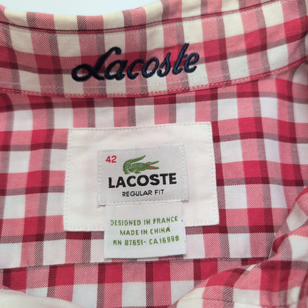 Chemise Lacoste XL Rouge Blanc Carreaux Coton Logo Vert Poche manches longues