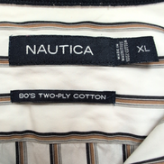 Chemise Nautica XL Rayures Blanc Noir Marron 100% Coton Poche manches longues