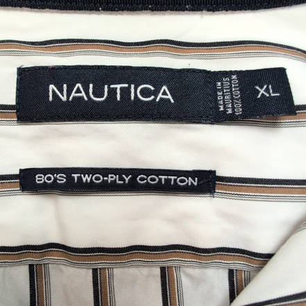 Chemise Nautica XL Rayures Blanc Noir Marron 100% Coton Poche manches longues