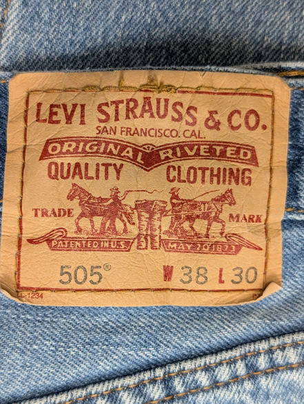 Jean Levi's 505 Regular Fit Vintage Homme W38 L30 Bleu Ciel Denim Light Wash