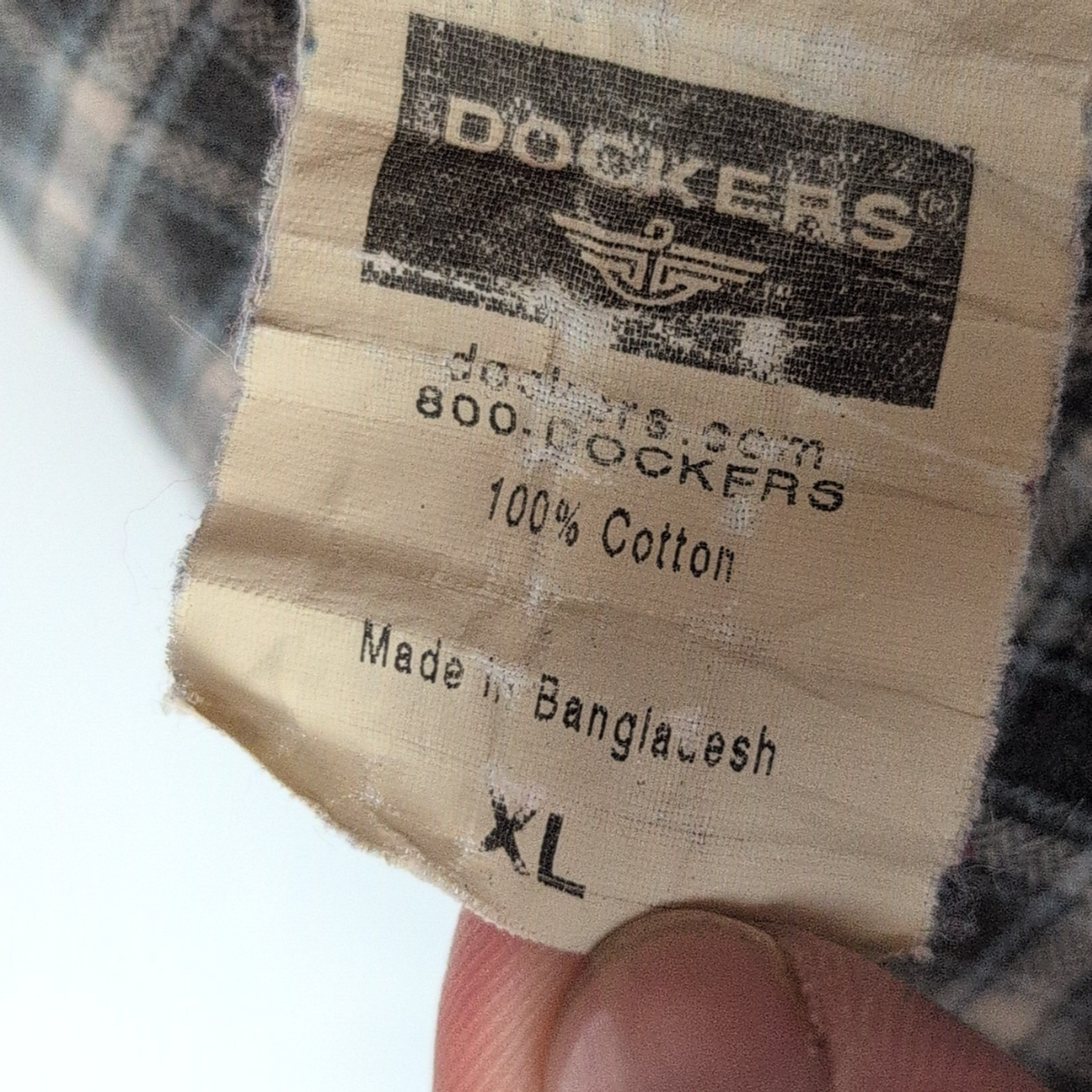 Chemise Dockers XL Kaki Carreaux MC 100% Coton Poche manches courtes