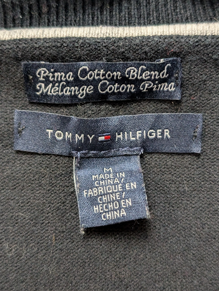 Pull Fin Tommy Hilfiger Heritage Femme Col V Noir Coton Pima Taille M