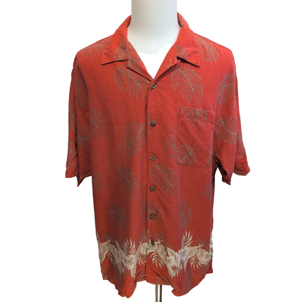 Chemise Hawaïenne Pacific Bioscience XL Soie Rouge Feuillage Manches Courtes