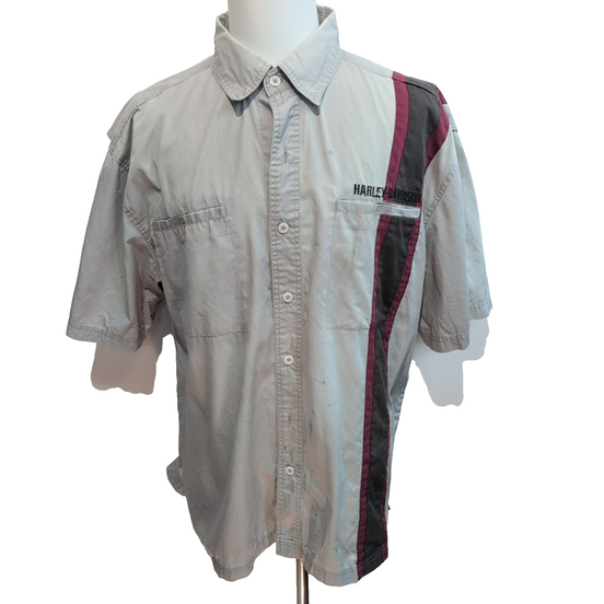 Chemise Harley Davidson 2XL Grise Manches courtes Ventilée Tête de Mort 2 Poches