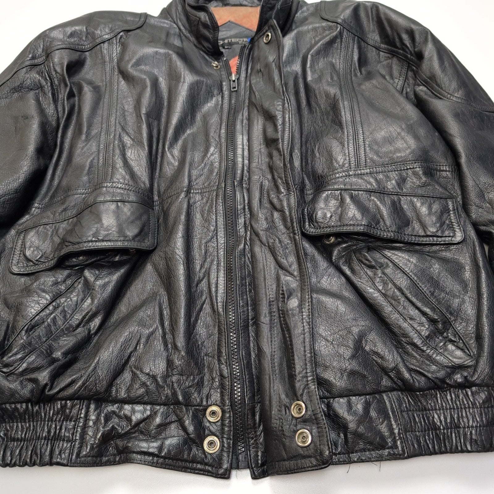🖤 ARCHITECT Blouson Cuir Véritable Noir Bomber AVIATEUR Doublé Taille L |40c