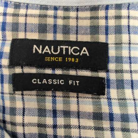 Chemise Nautica Classic Fit 16.5 L XL Carreaux Bleu Vert Coton manches longues