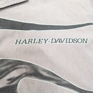 Chemise Harley-Davidson XL Grise Flammes Boutons Gravés Vintage manches courtes