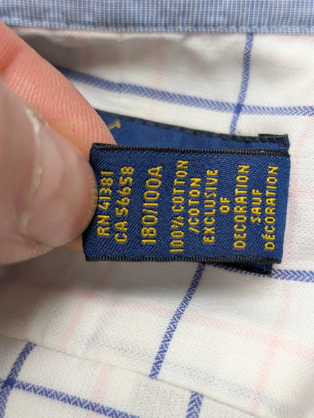 Chemise Ralph Lauren blanche à carreaux bleue logo bleu marine coton taille L bd