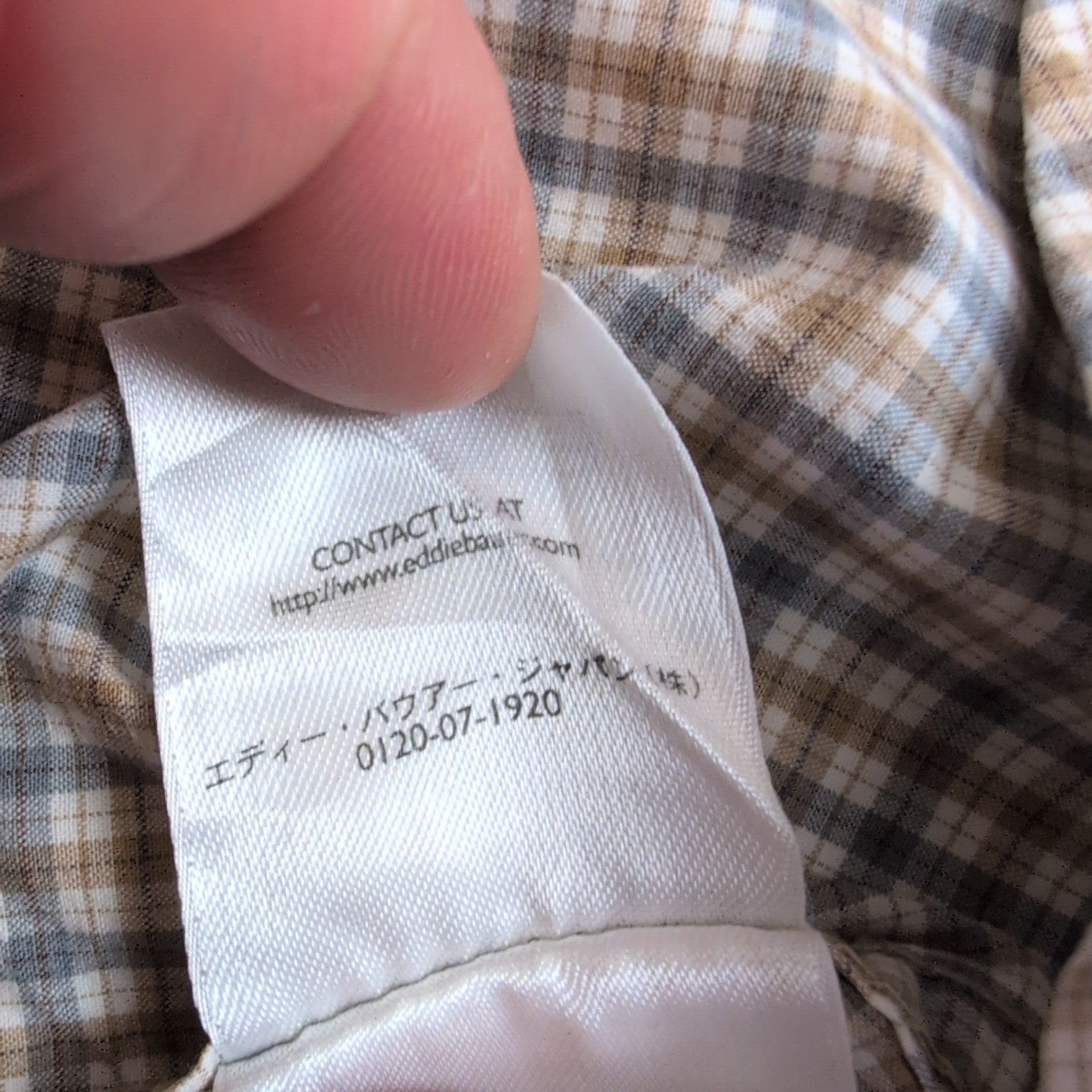Chemise Eddie Bauer crème à carreaux 2 poches boutons à pression taille L #216e