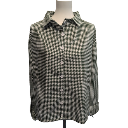 Chemise Femme La Mode de Mélina L Vert Blanc Pied-de-Poule Coton Fait Main
