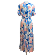 Robe Only XS Longue Bleue Motif Abstrait Ceinture Neuve Étiquette