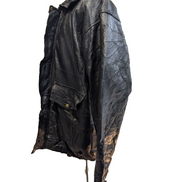 Vintage Leather Bomber Jacket Patchwork Black XL Napoline Coat Veste |48c