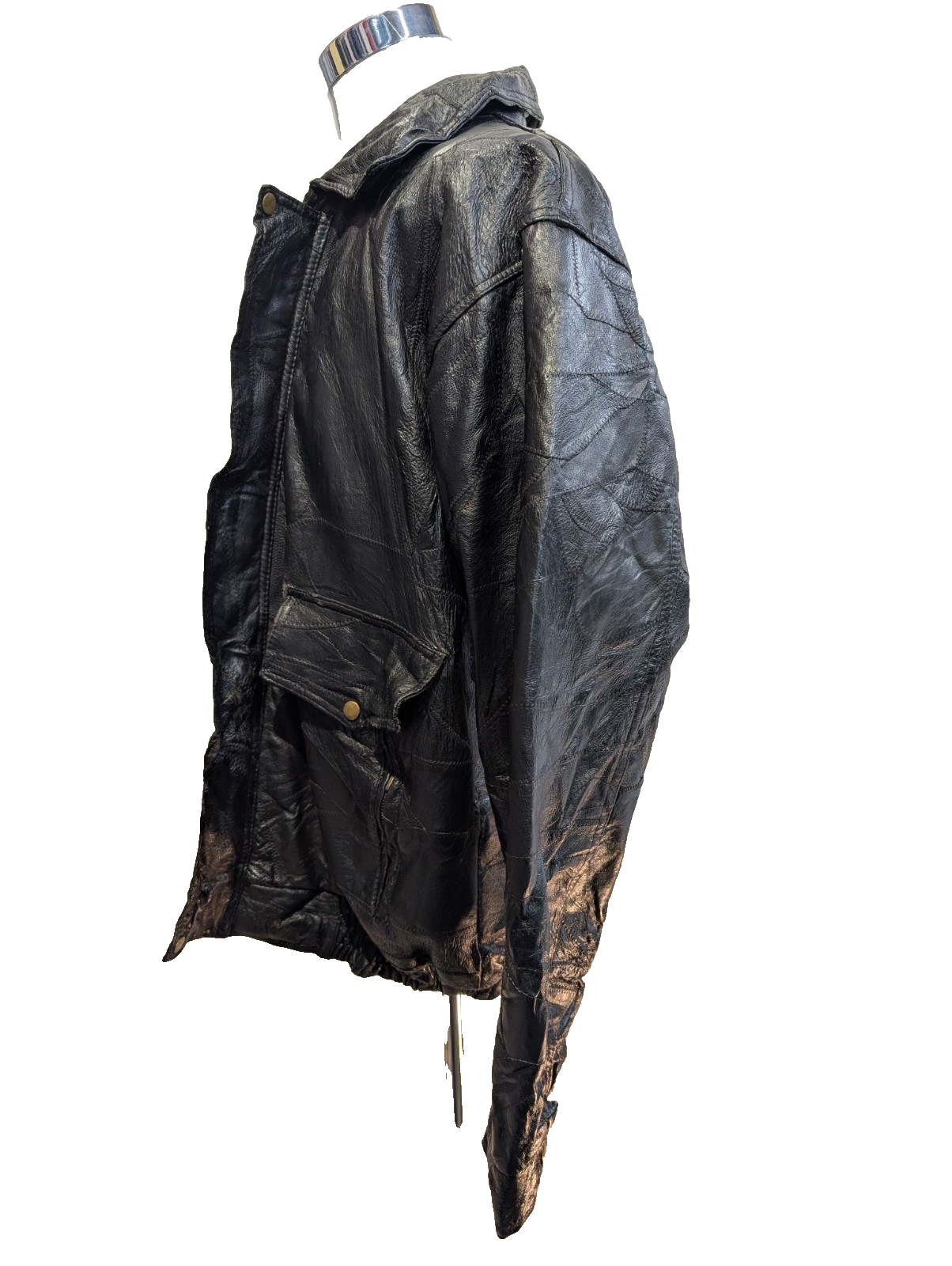 Vintage Leather Bomber Jacket Patchwork Black XL Napoline Coat Veste |48c
