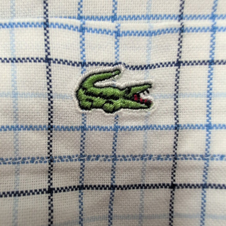 Chemise Lacoste 38 S/M Blanc Carreaux Bleus Logo Vert Coton manches longues