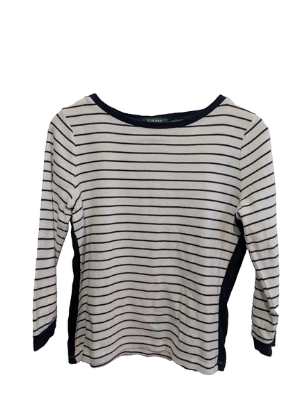 Pull femme LAUREN Ralph Lauren blanc marine rayures coton manches longues S