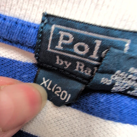 Polo Ralph Lauren Homme XS Bleu Blanc Rayures Logo Orange Polo Manches Courtes