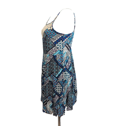 Robe d'été Rayonne Bleu Blanc Violet Dentelle Bretelles Réglables T M