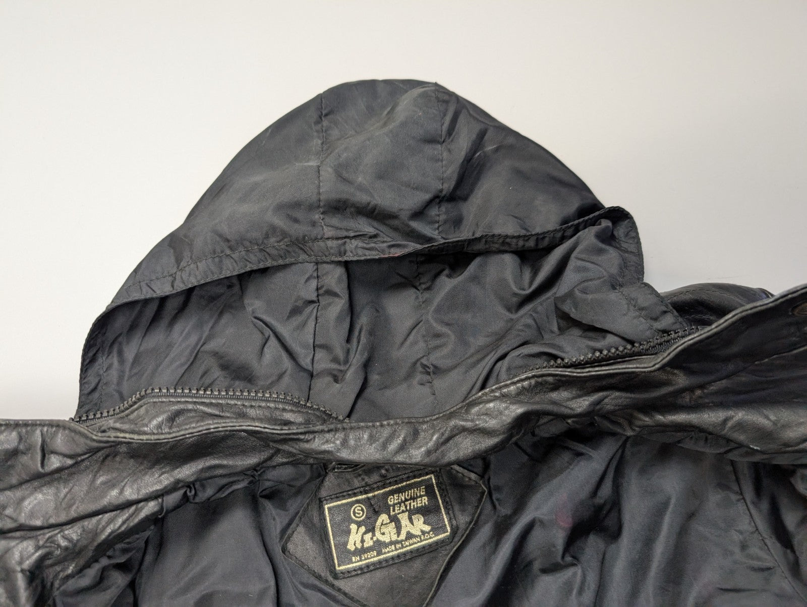 Blouson cuir noir Hi-Gear style café racer avec capuche taille S #16c