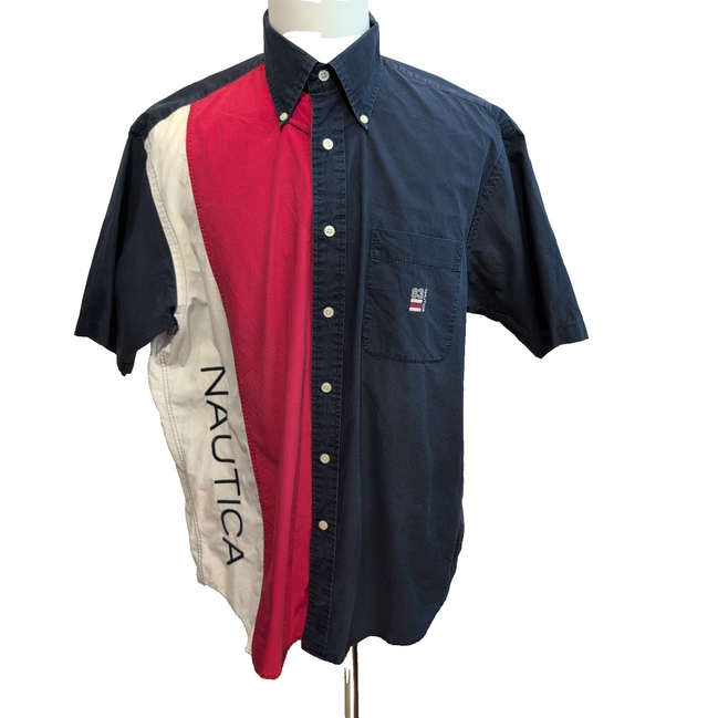 Chemise Nautica L Made in Hong Kong Bleu Rouge Manches courte Logo 83 100% Coton