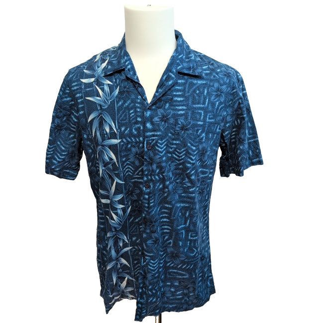 Chemise Hawaïenne David Taylor Coton Bleu Bambou Floral M