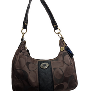 Sac Coach Signature Bandoulière Toile Marron Cuir Noir