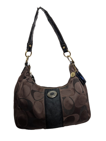 Sac Coach Signature Bandoulière Toile Marron Cuir Noir