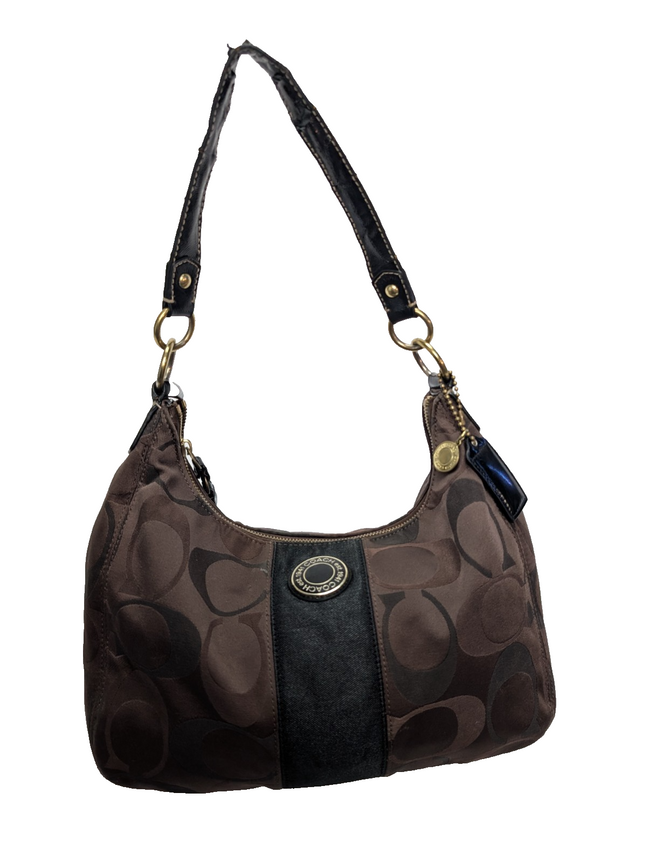 Sac Coach Signature Bandoulière Toile Marron Cuir Noir