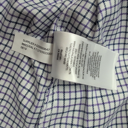 Chemise Ralph Lauren M L Violet Carreaux Oxford Slim Fit Shirt Col Classique