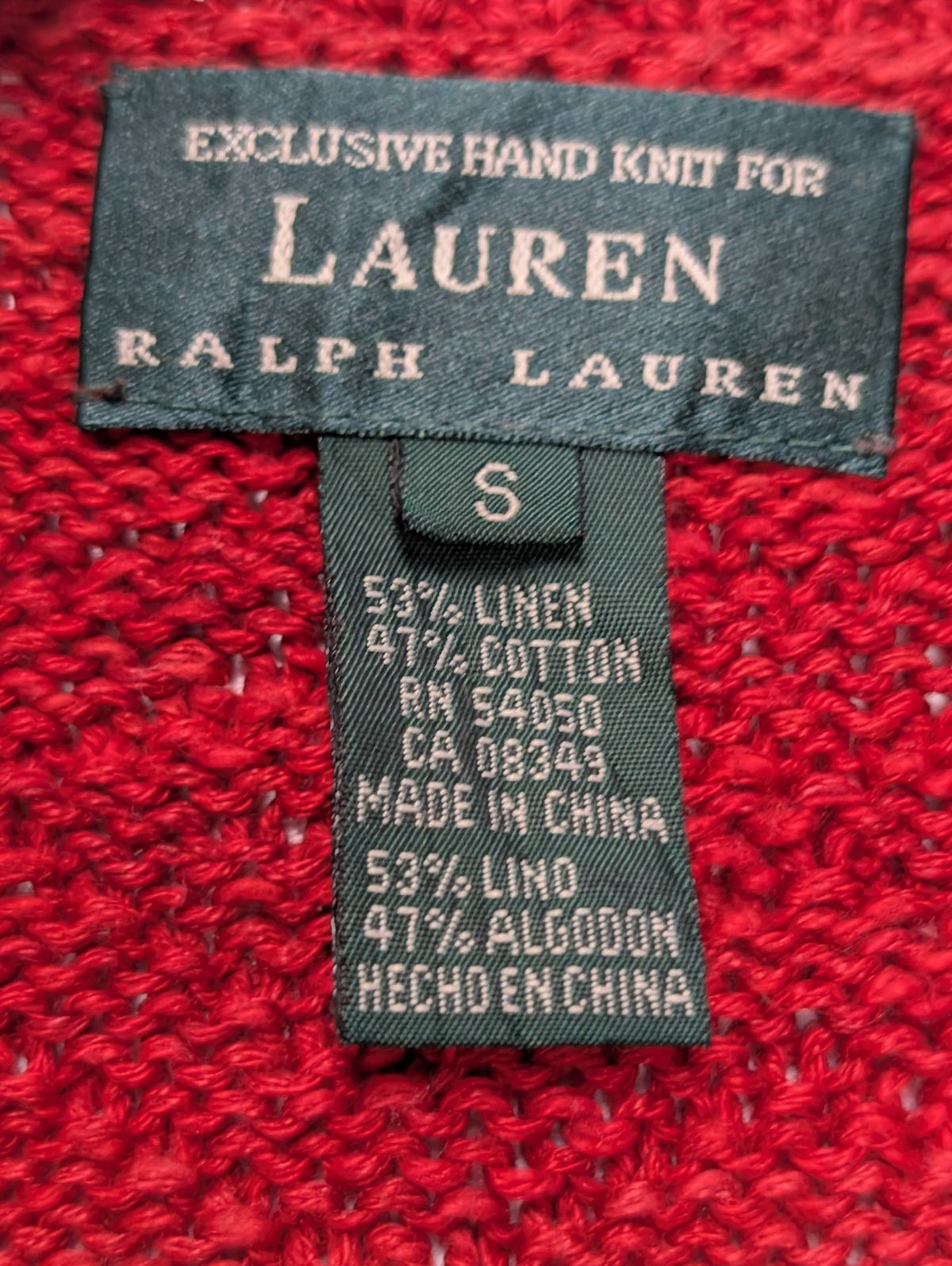 Gilet LAUREN Ralph Lauren femme S rouge noir rayures lin coton hand knit