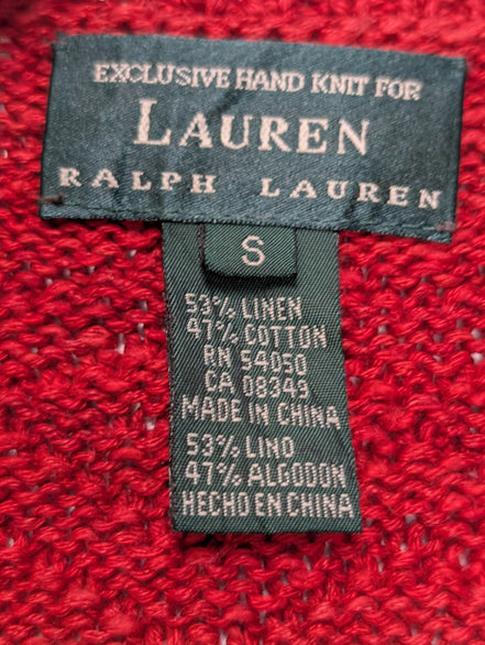 Gilet LAUREN Ralph Lauren femme S rouge noir rayures lin coton hand knit