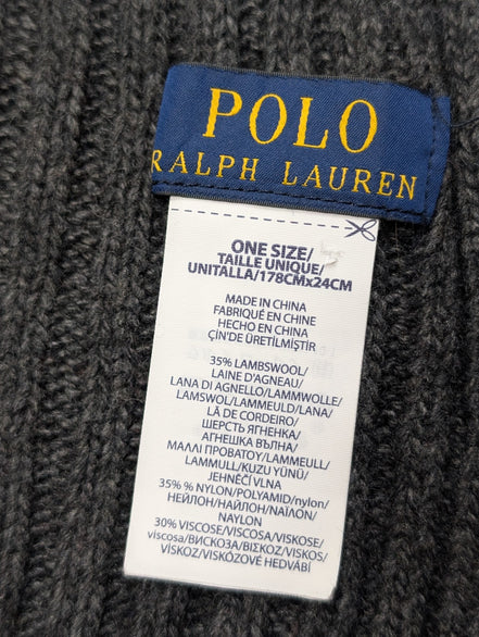 Écharpe Polon Ralph Lauren Côtelée Gris Foncé Logo Noir Laine d'Agneau Mix
