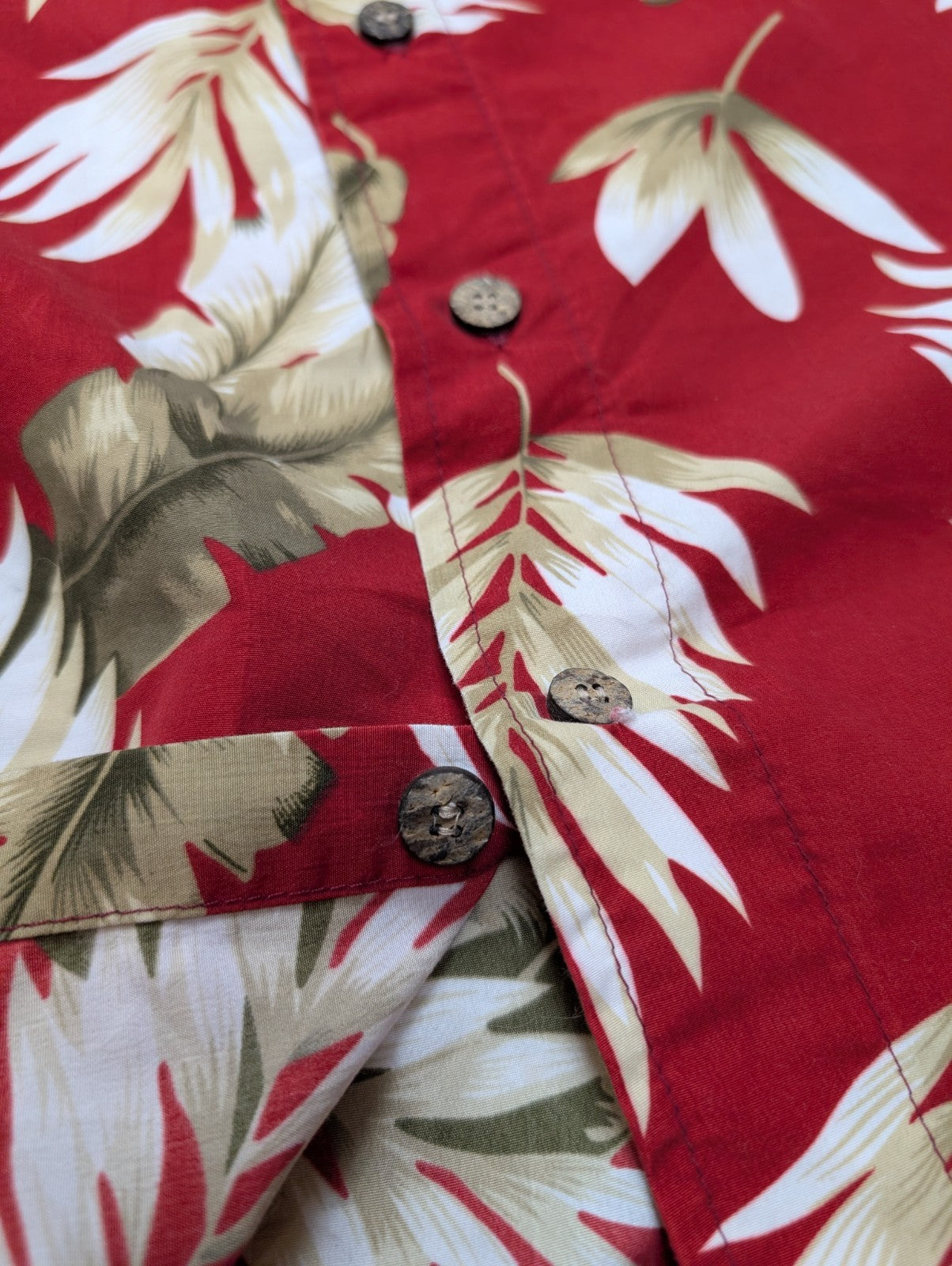 Chemise Hawaïenne Rouge - Motif Feuillage Tropical - Taille L/XL