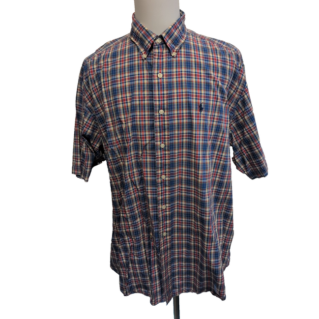 Chemise Ralph Lauren XL Bleue Rouge Manches Courtes Logo Bleu
