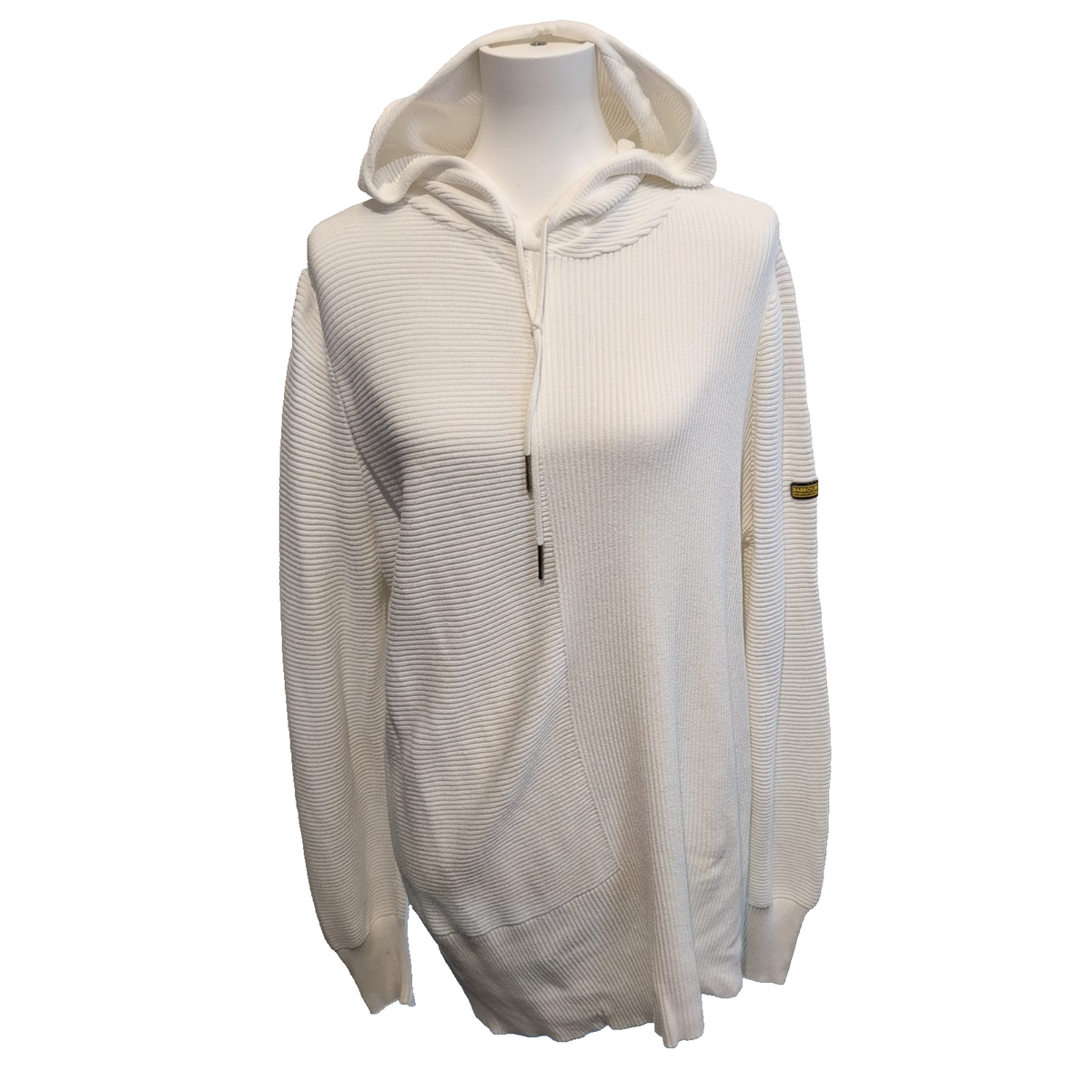 Barbour International Hoodie Pull Femme L Écru Coton Maille Nervurée Capuche
