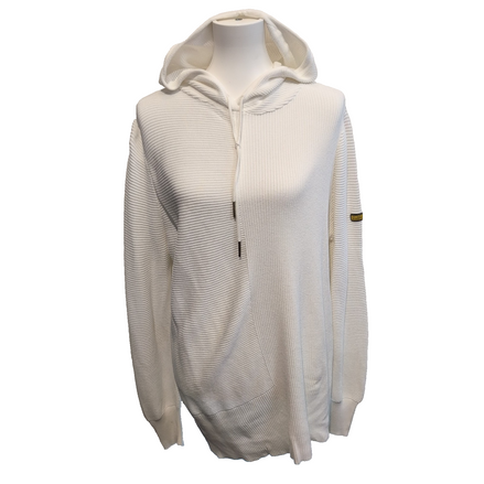 Barbour International Hoodie Pull Femme L Écru Coton Maille Nervurée Capuche