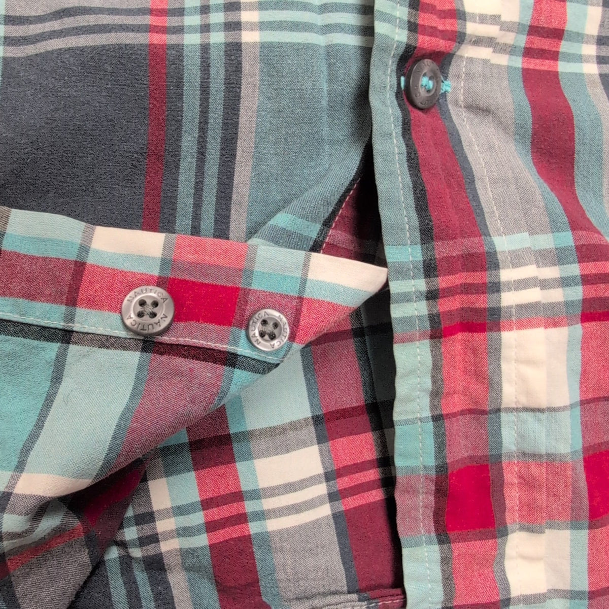 Chemise Nautica XXL Rouge Vert Carreaux 100% Coton Logo Manches Courtes
