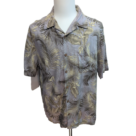 Chemise hawaïenne Caribbean XL grise feuillage 55% soie 45% rayonne