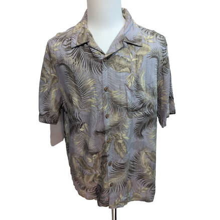 Chemise hawaïenne Caribbean XL grise feuillage 55% soie 45% rayonne