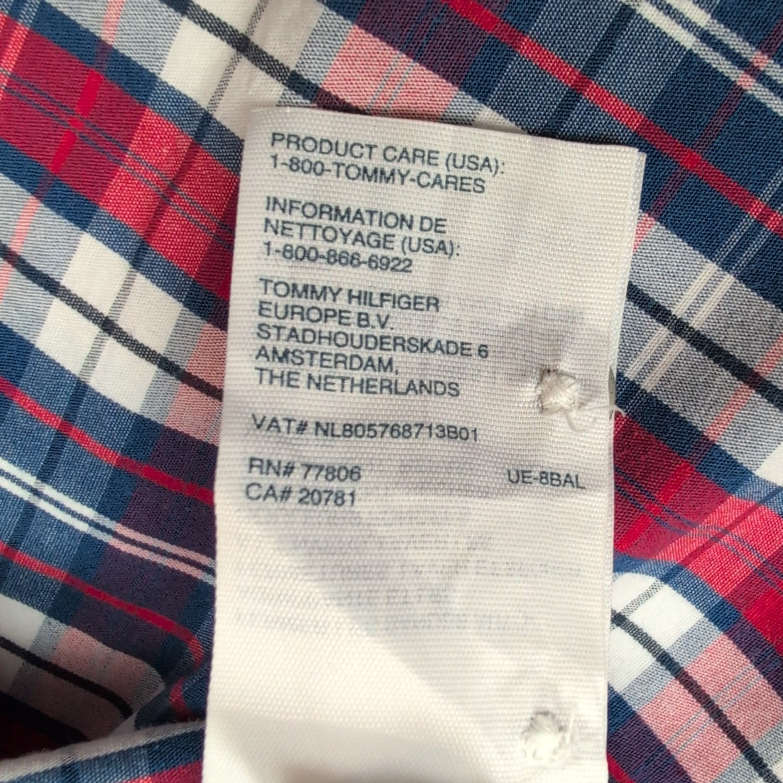 Chemise Tommy Hilfiger Manche Courte Bleue Blanche Rouge Carreaux Taille XL Une