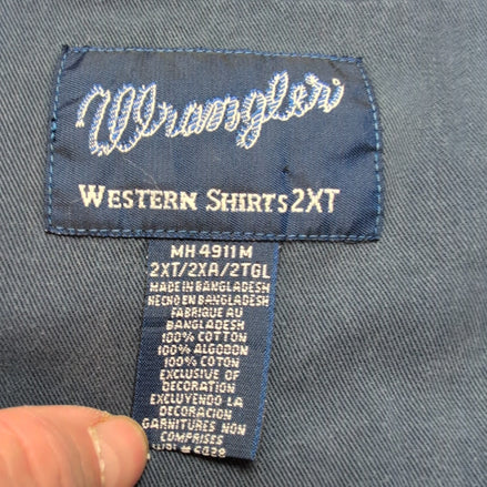 Chemise Western Wrangler Vintage 2XL XT Bleu Aztèque USA Cowboy