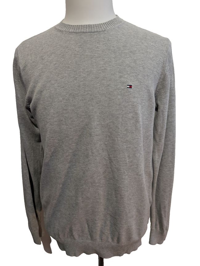 Pull Fin Tommy Hilfiger Gris Chiné Col Rond - Taille S
